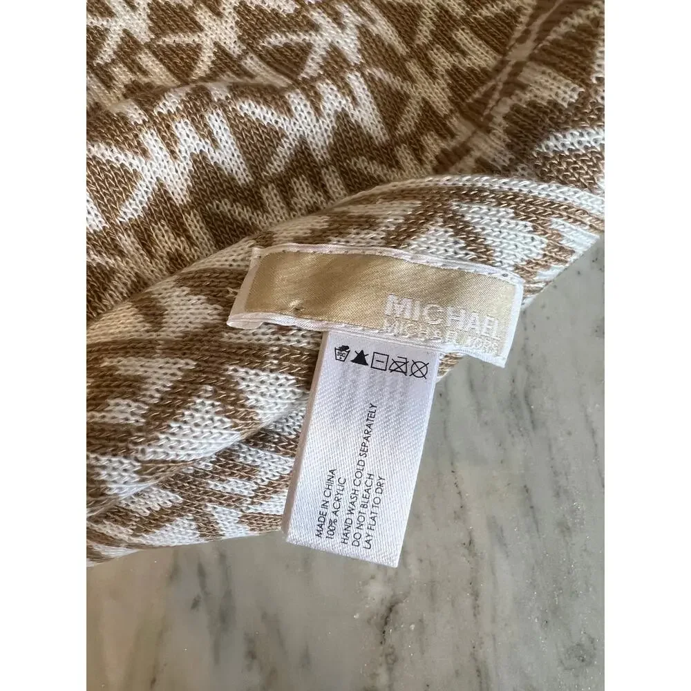 Michael Kors Tan Logo Scarf and Hat Set
